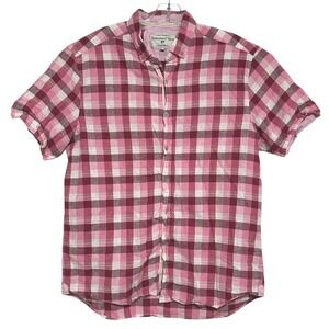 International Report Button‎ Down Mens Pink Gingham Plaid Linen Blend Preppy  XL